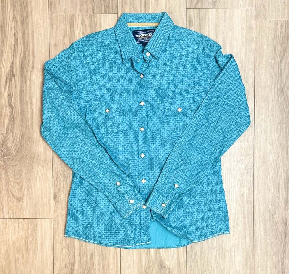 Rough Stock Men's Panhandle Slim Long Sleeve Snap Shirt - Teal Geo Print - S